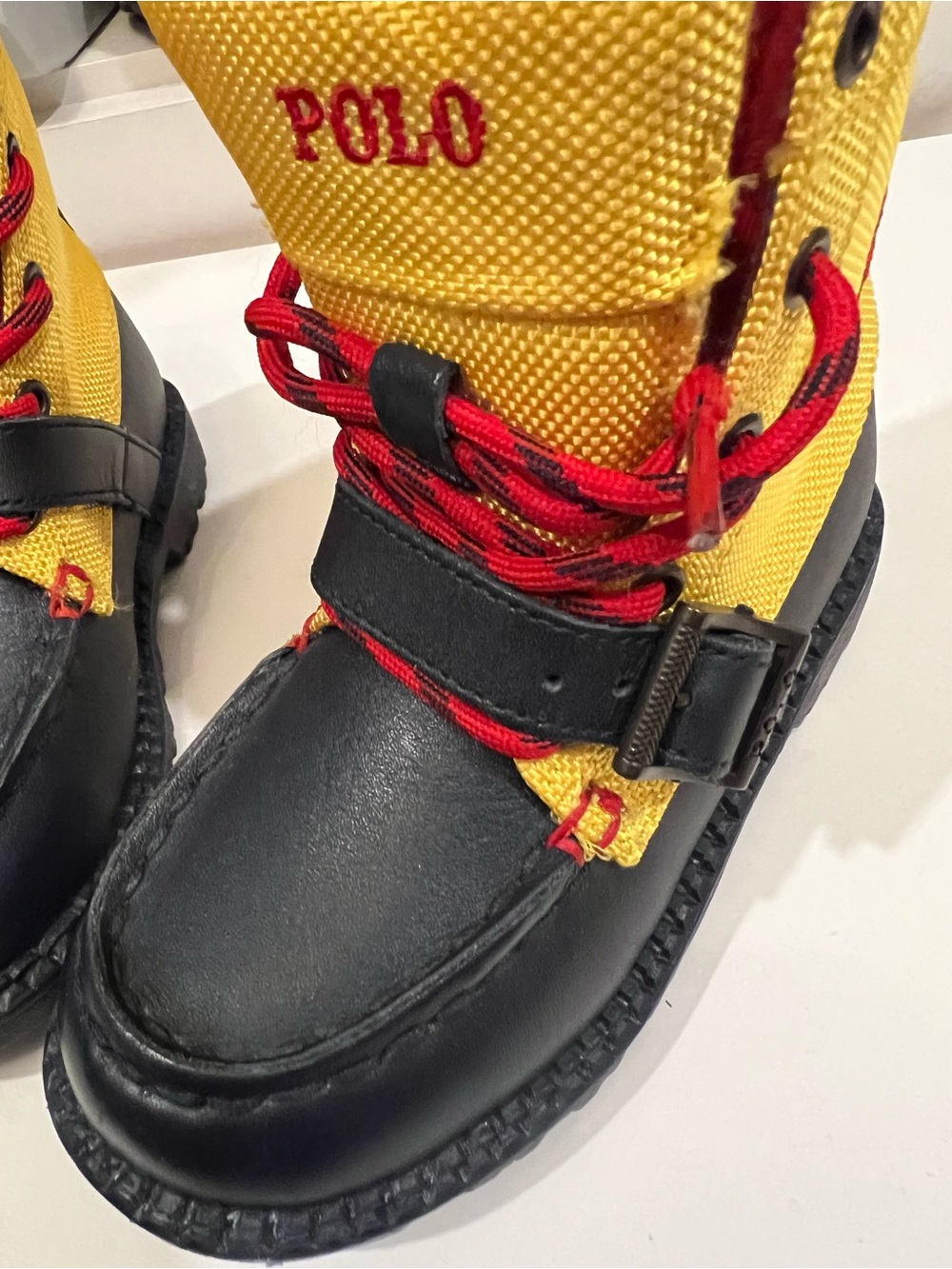 Polo by Ralph Lauren Yellow, Navy & Red Toddler Lace-Up Buckle Boots; NWOT - Picture 3 of 8